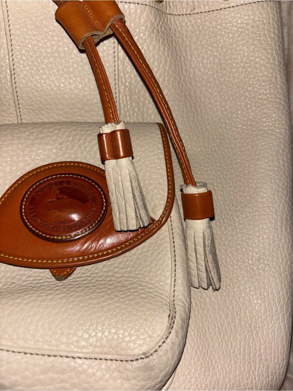 Vintage Dooney & Bourke AWL Drawstring Backpack Bone British Tan Leather USA